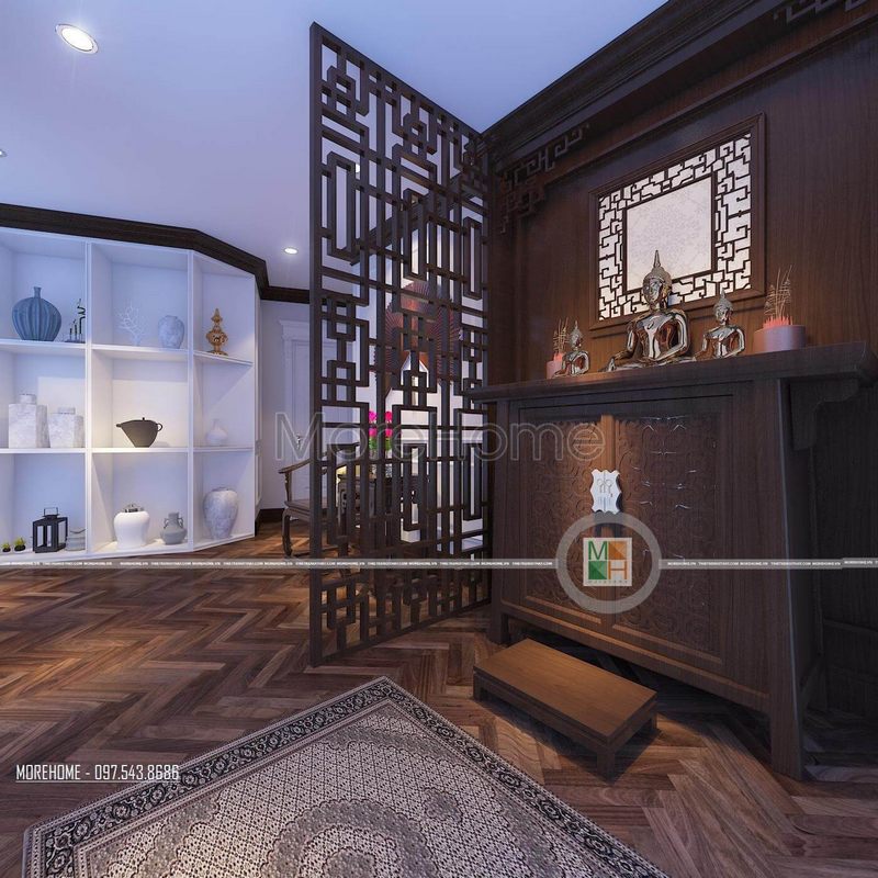 Mẫu tủ thờ phật gỗ óc chó đẹp cao cấp với đường nét họa tiết được chặm khắc tỉ mỉ